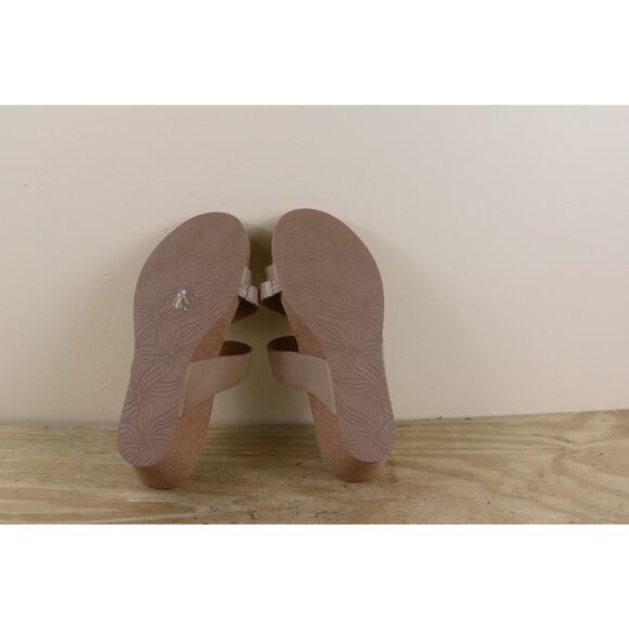 New Aetrex Womens Sandals 10 Brown Beige Leather Wedge Cork Sole Buckle - Picture 5 of 8